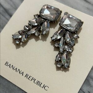 Banana Republic Peacock Stud Earrings Brass Clear Crystal Earrings Retro Vintage